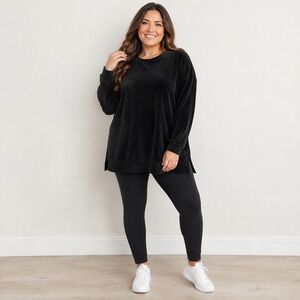 Woman Within Black Velour‎ Tunic Top Plus Size 2X Soft Casual Lounge